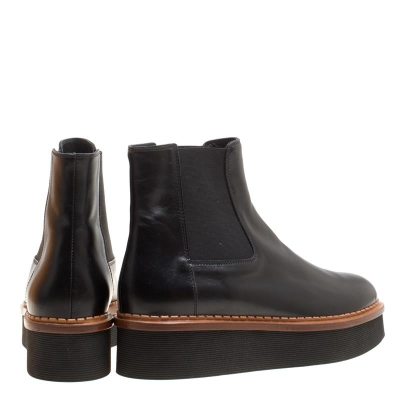 Tod's Black Leather Slip On Platform Ankle Boots Size 41 1