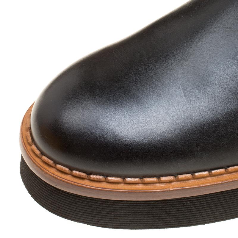 Tod's Black Leather Slip On Platform Ankle Boots Size 41 3