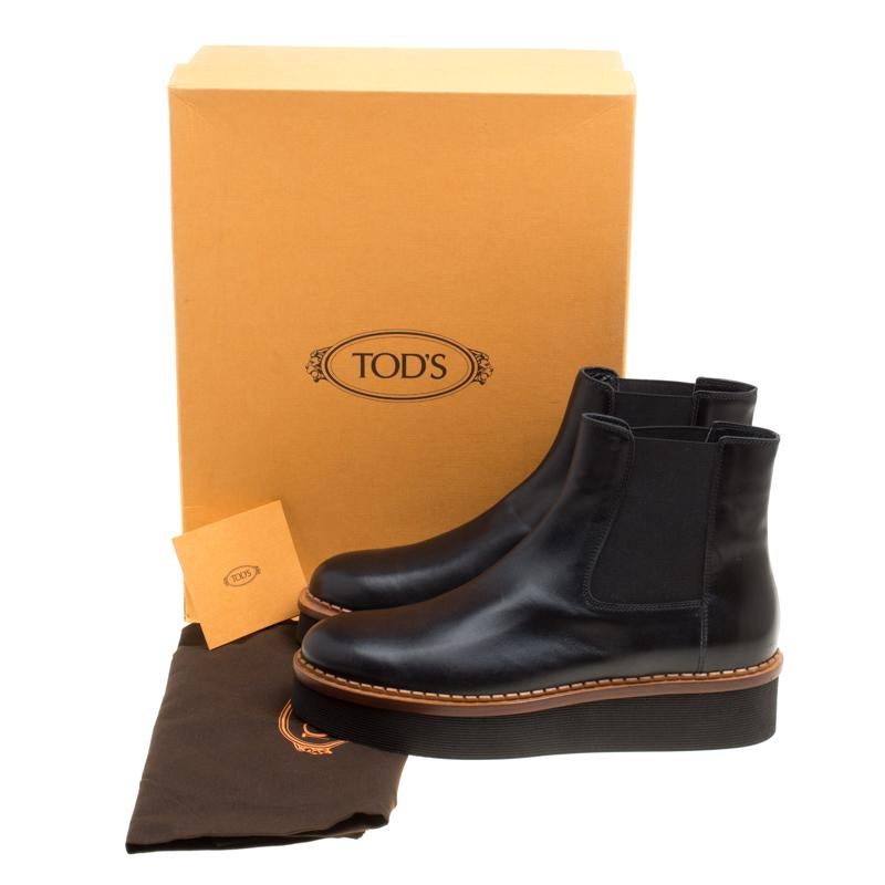 Tod's Black Leather Slip On Platform Ankle Boots Size 41 5