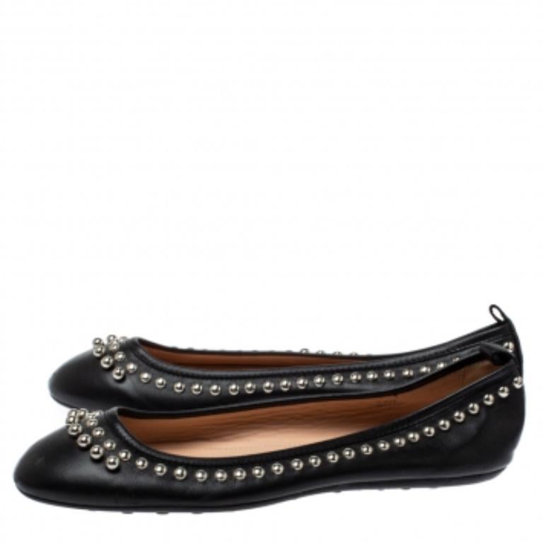 Tod's Black Leather Studded Ballet Flats Size 38.5 For Sale 2