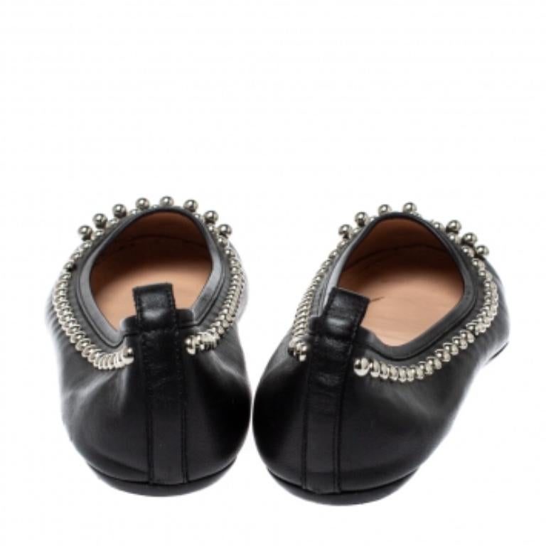 Tod's Black Leather Studded Ballet Flats Size 38.5 For Sale 3