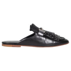 Tod's Black Leather Studded Fringed Mules Size IT 37