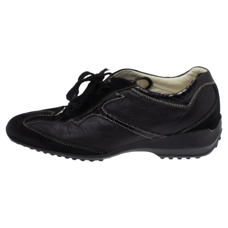 Tod's Black Leather, Suede and Python Trim Lace Low Top Sneakers Size 36 For Sale
