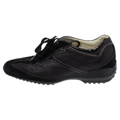 Tod's Black Leather, Suede and Python Trim Lace Low Top Sneakers Size 36