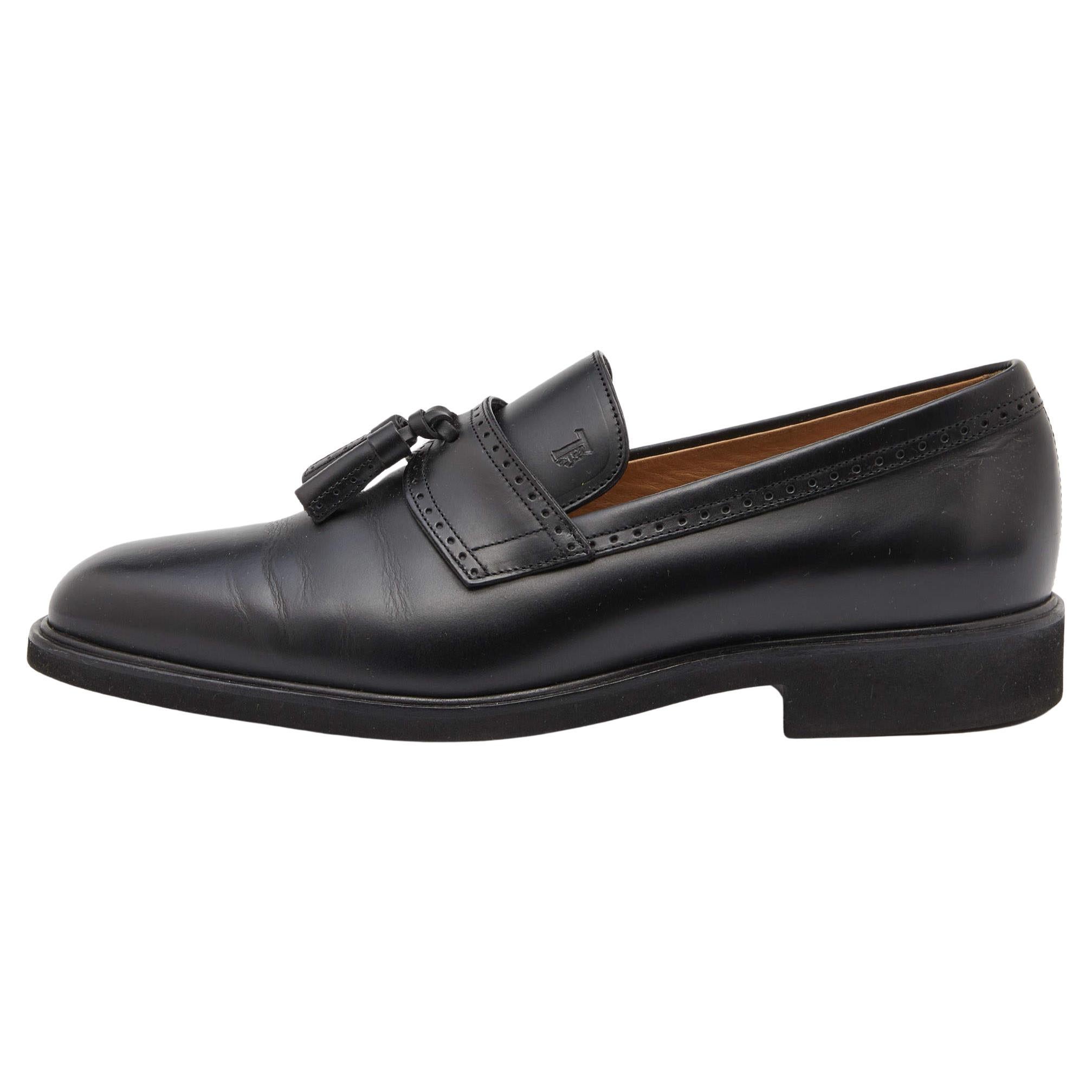 Tod's Black Leather Tassel Loafers Size 39.5 For Sale