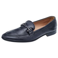 Tod
s Black Leather TT Slip on Loafers Size 43