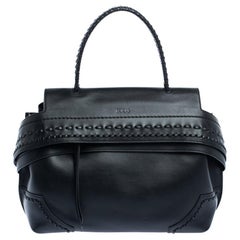 Tod's Black Leather Wave Top Handle Bag