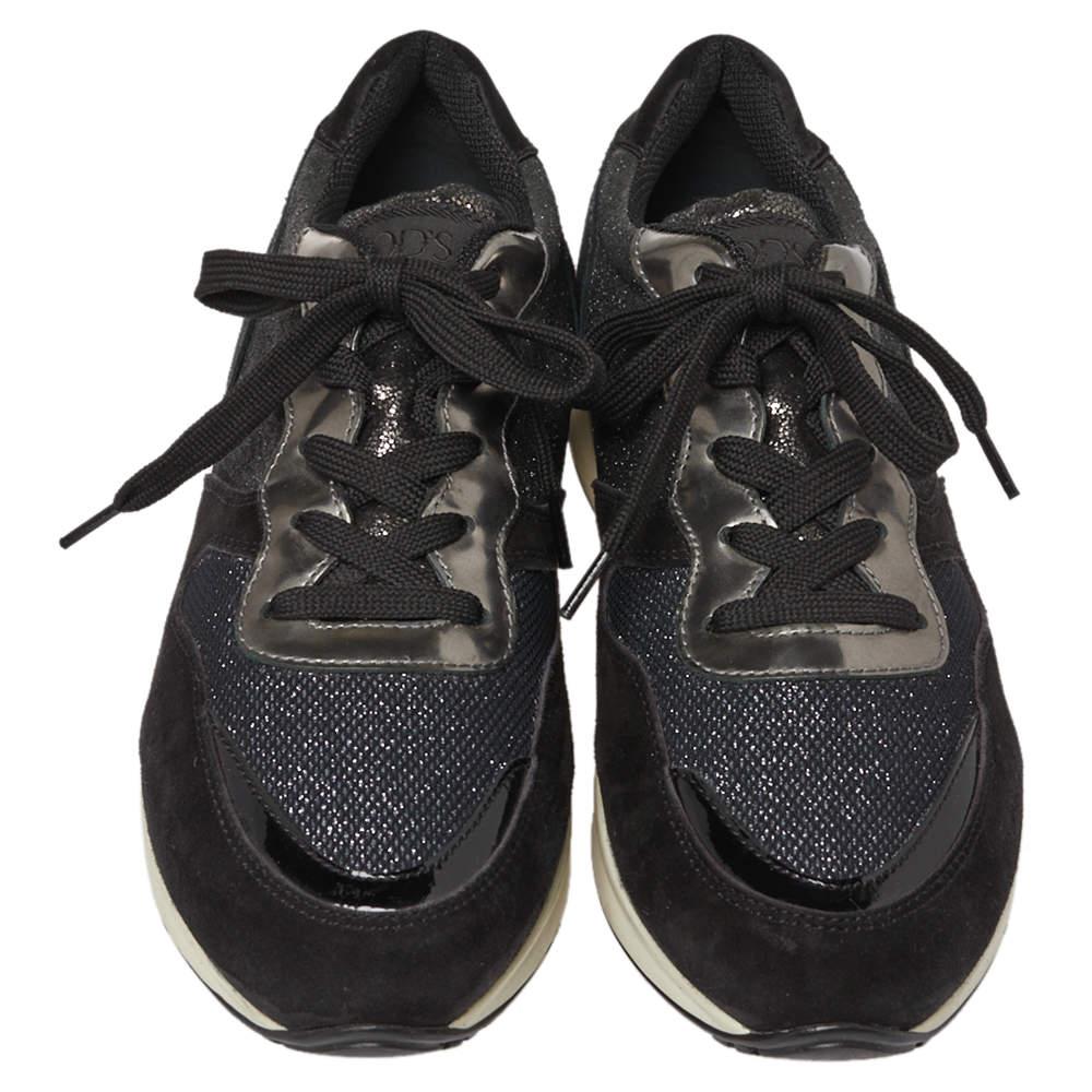 Tod's Black Mesh And Suede Textured Leather Low Top Sneakers Size 38.5 In Fair Condition In Dubai, Al Qouz 2