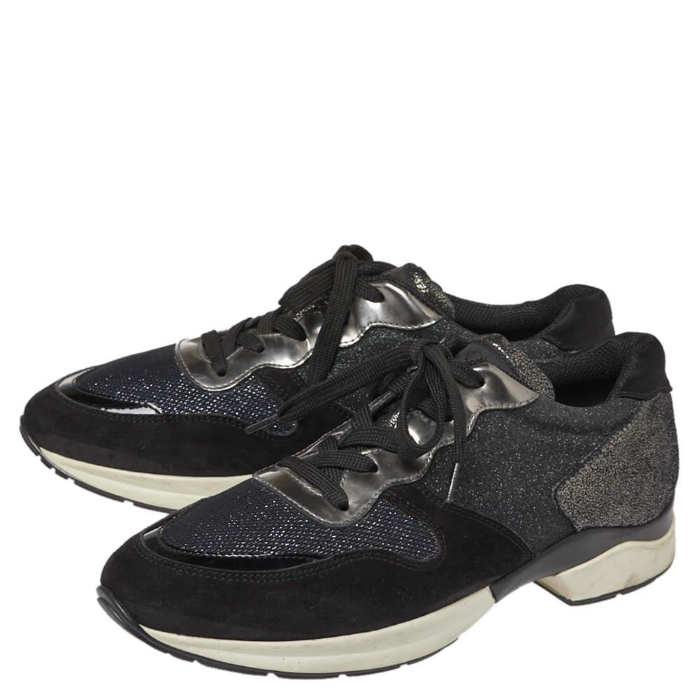 Women's Tod's Black Mesh And Suede Textured Leather Low Top Sneakers Size 38.5