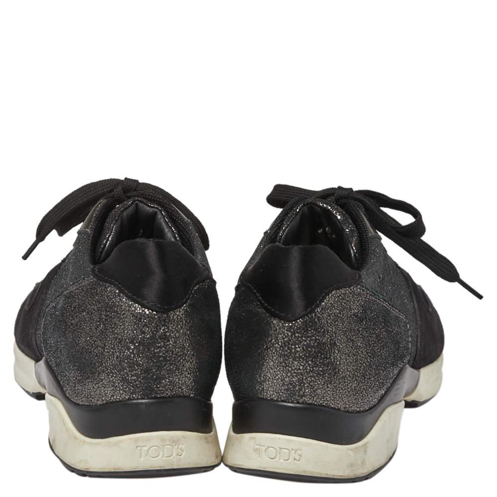 Tod's Black Mesh And Suede Textured Leather Low Top Sneakers Size 38.5 1