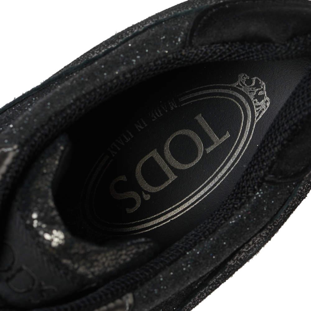 Tod's Black Mesh And Suede Textured Leather Low Top Sneakers Size 38.5 3