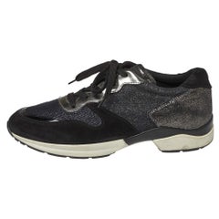 Tod's Black Mesh And Suede Textured Leather Low Top Sneakers Size 38.5