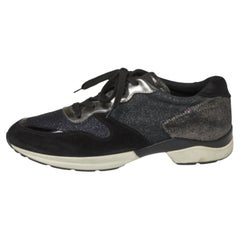 Tod's Black Mesh And Suede Textured Leather Low Top Sneakers Size 38.5