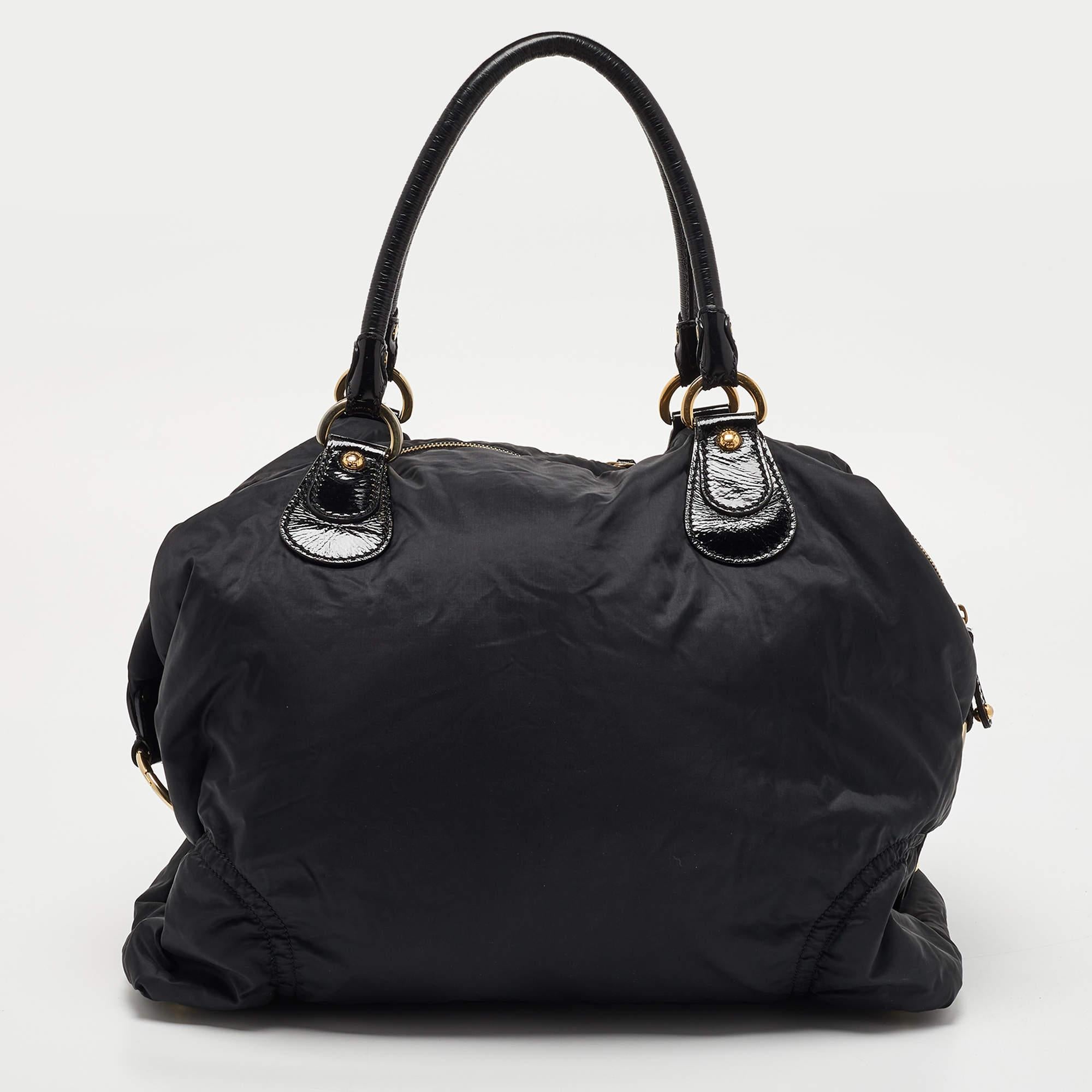 Women's Tod's Black Nylon and Patent Leather Pashmy Pocket Media D Bag