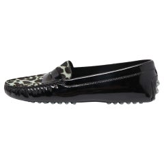 Used Tod's Black Patent Leather And Calf Hair Gommino Penny Loafers Size 39