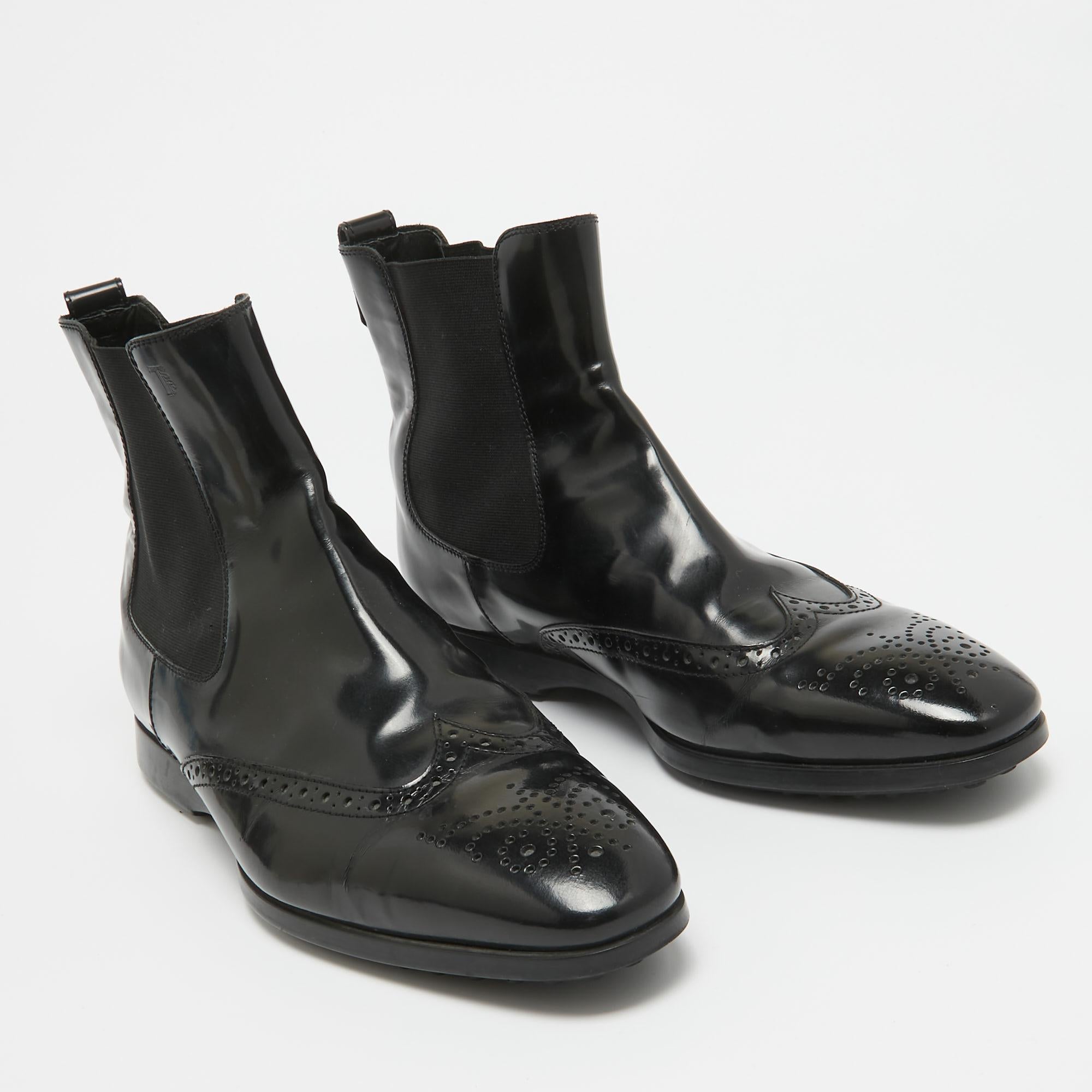 Men's Tod's Black Patent Leather Brogue Chelsea Boots Size 40
