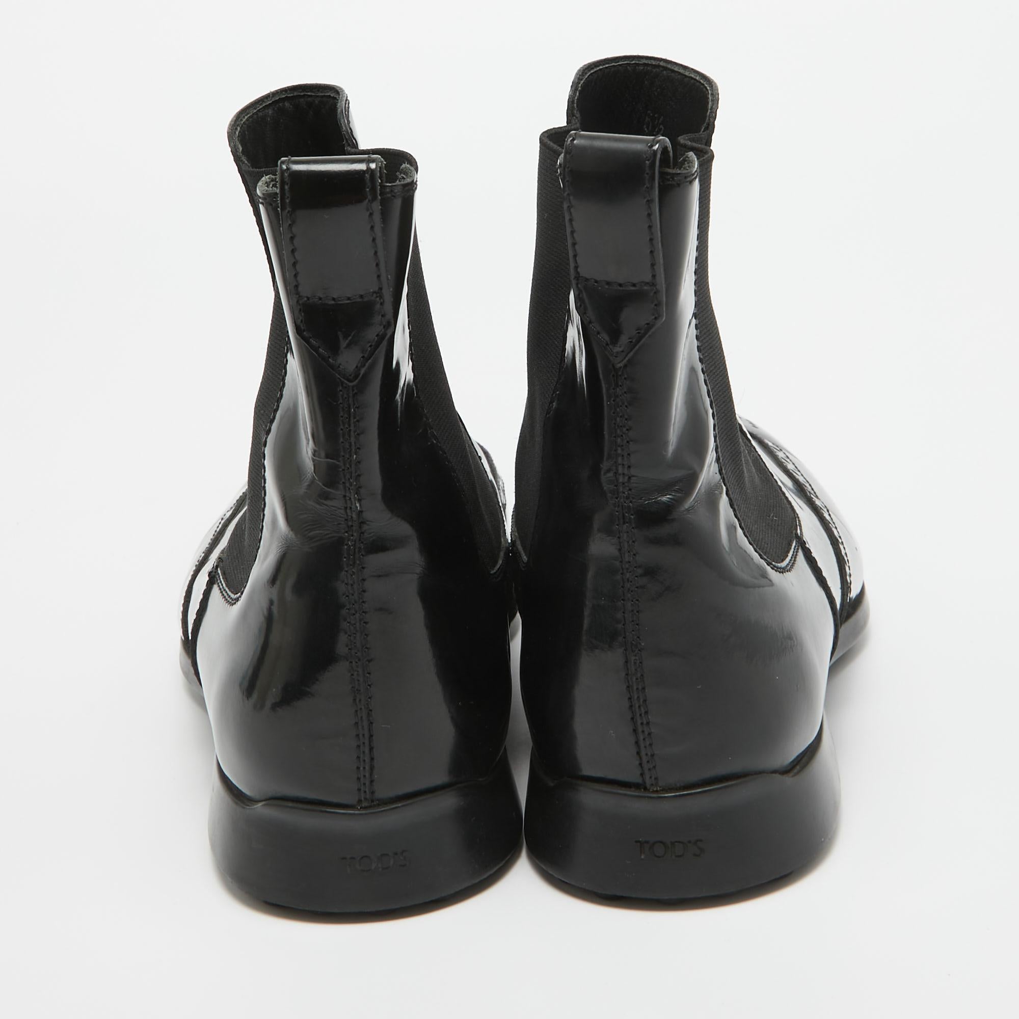 Tod's Black Patent Leather Brogue Chelsea Boots Size 40 1
