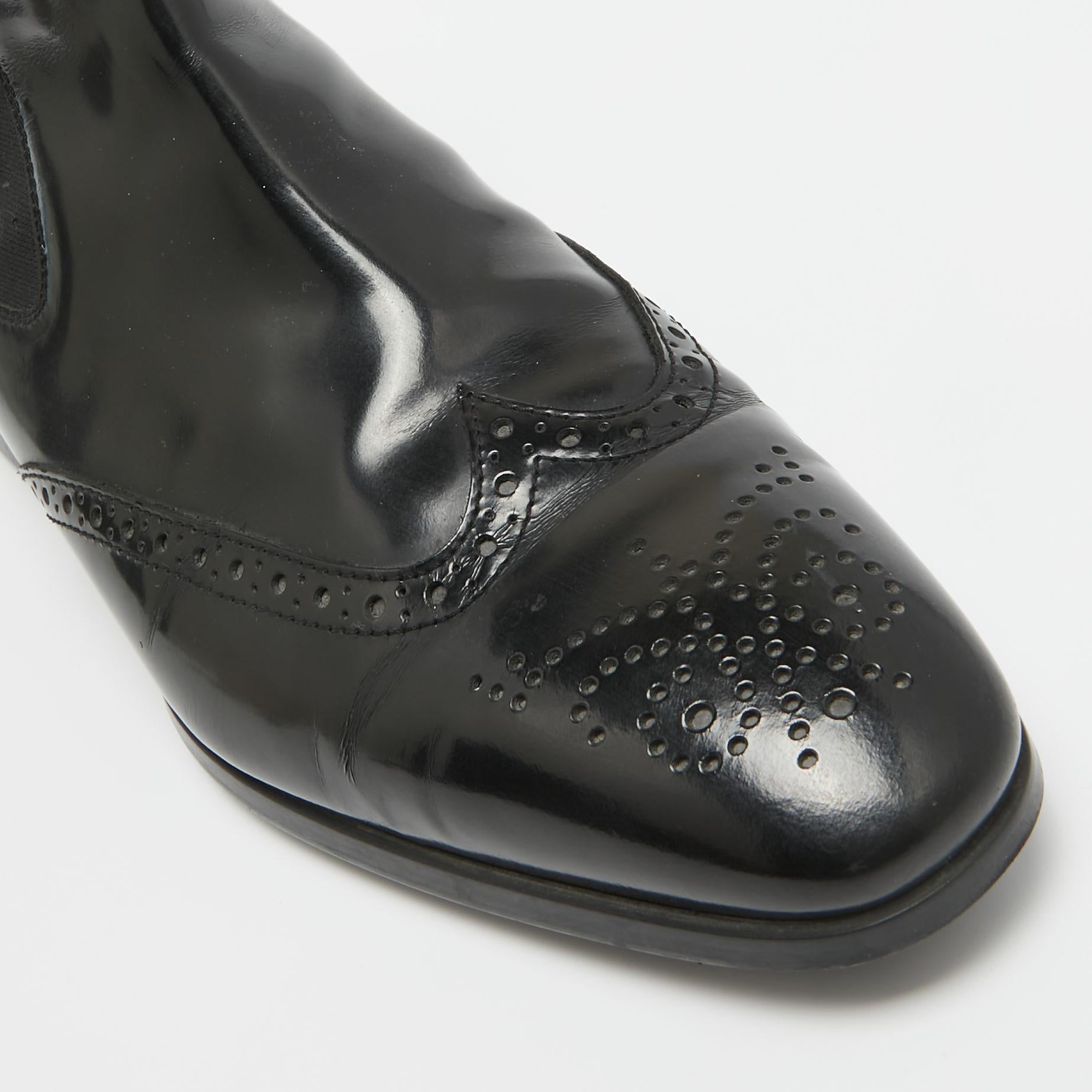 Tod's Black Patent Leather Brogue Chelsea Boots Size 40 4