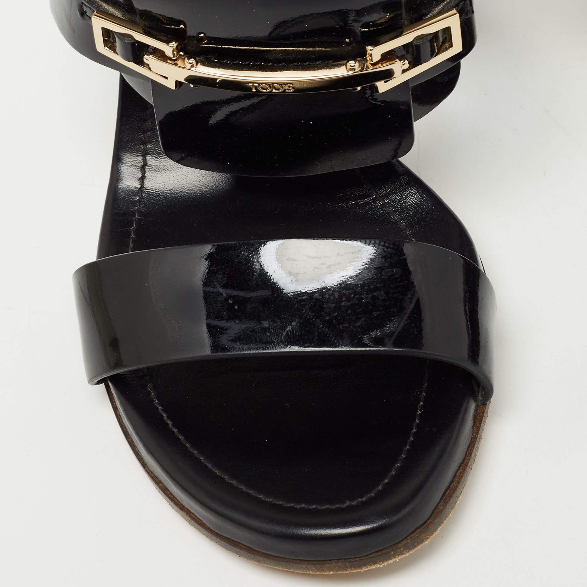 Tod's Black Patent Leather Buckle Slingback Sandals Size 37 For Sale 3