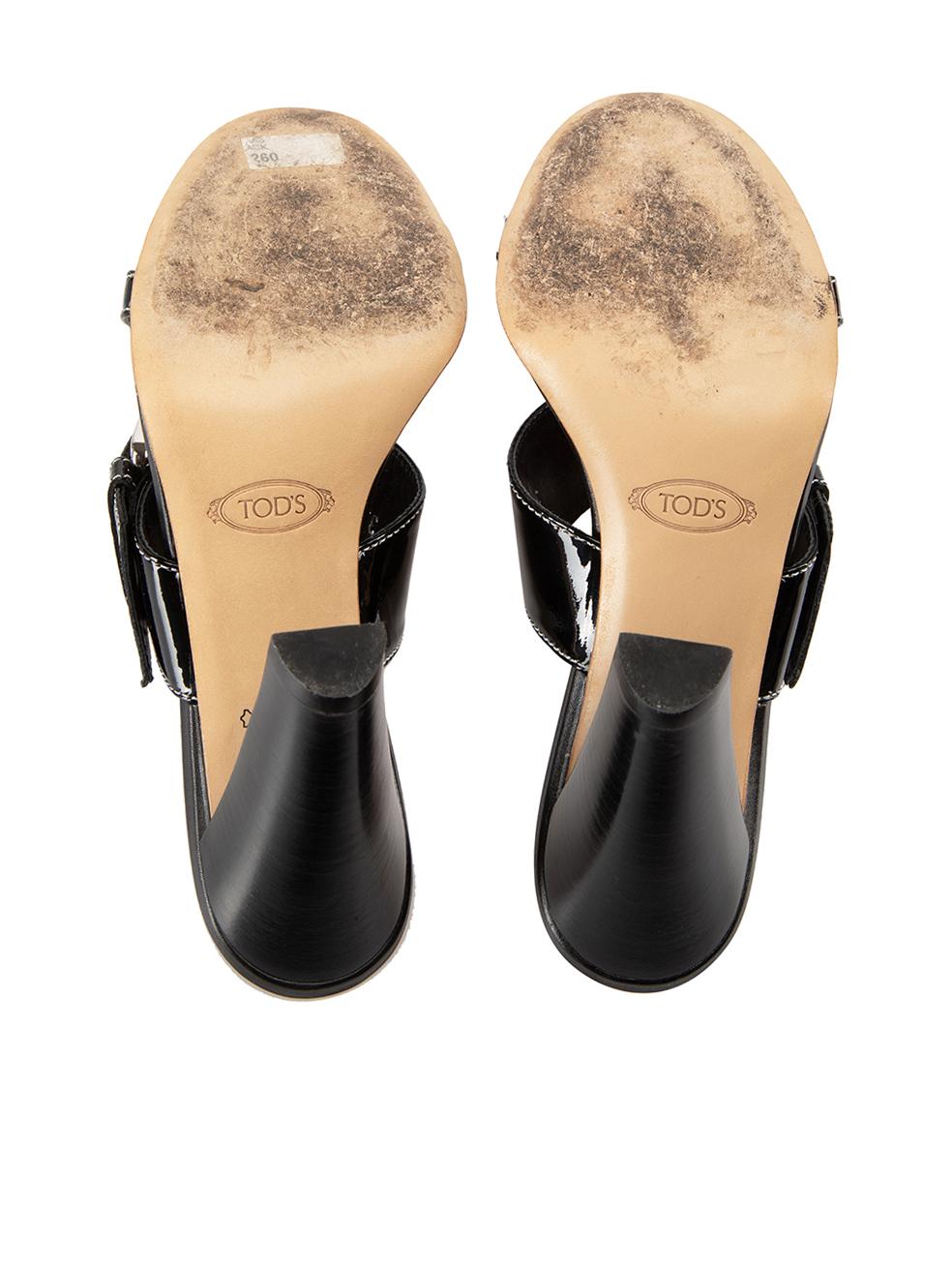 Women's Tod's Black Patent Leather Buckle Strap Sandals Size IT 37
