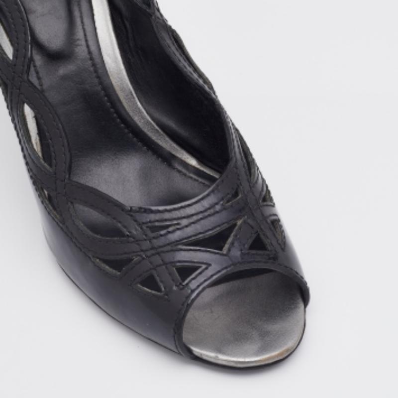 Tod's Black Patent Leather Cut-Out Peep Toe Pumps Size 38.5 For Sale 1