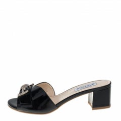 Tod's Black Patent Leather Double T Embellished Slide Sandals Size 36.5