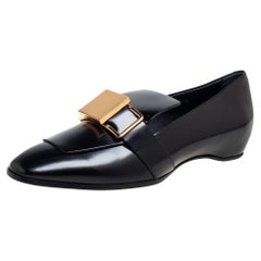 Tod's Black Patent Leather Metal Buckle Strap Loafers Size 37.5