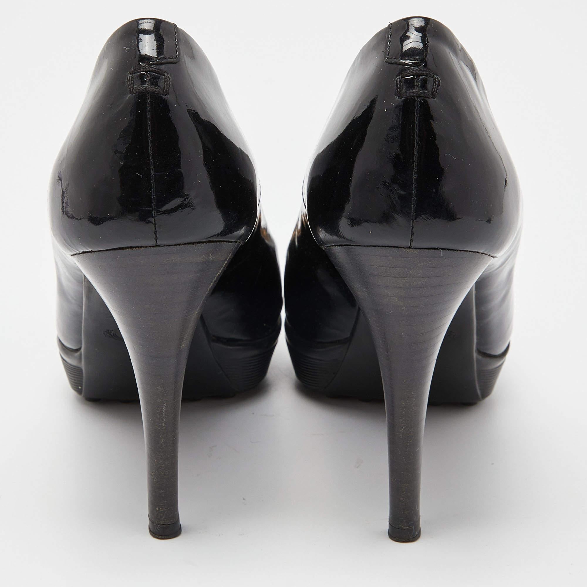 Tod's Black Patent Leather Peep Toe Pumps Size 36 For Sale 1