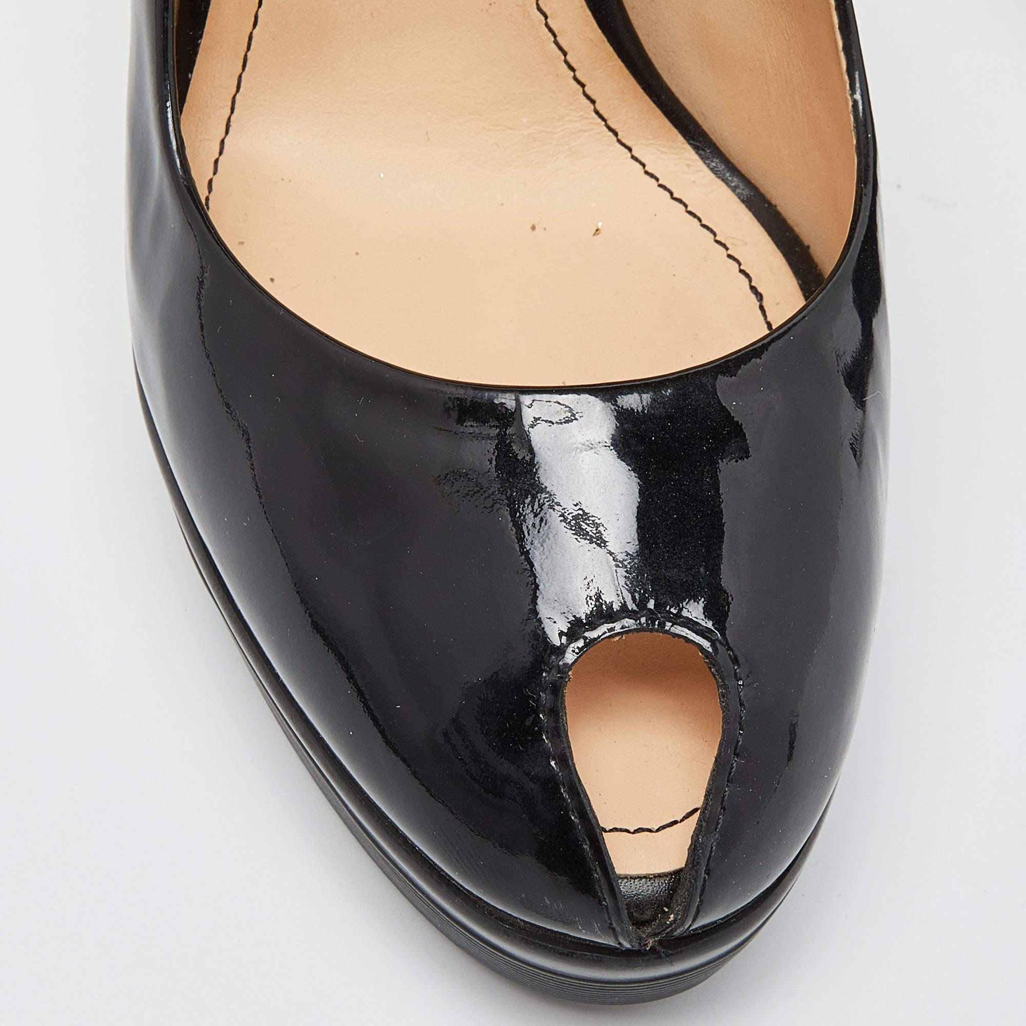 Tod's Black Patent Leather Peep Toe Pumps Size 36 For Sale 3