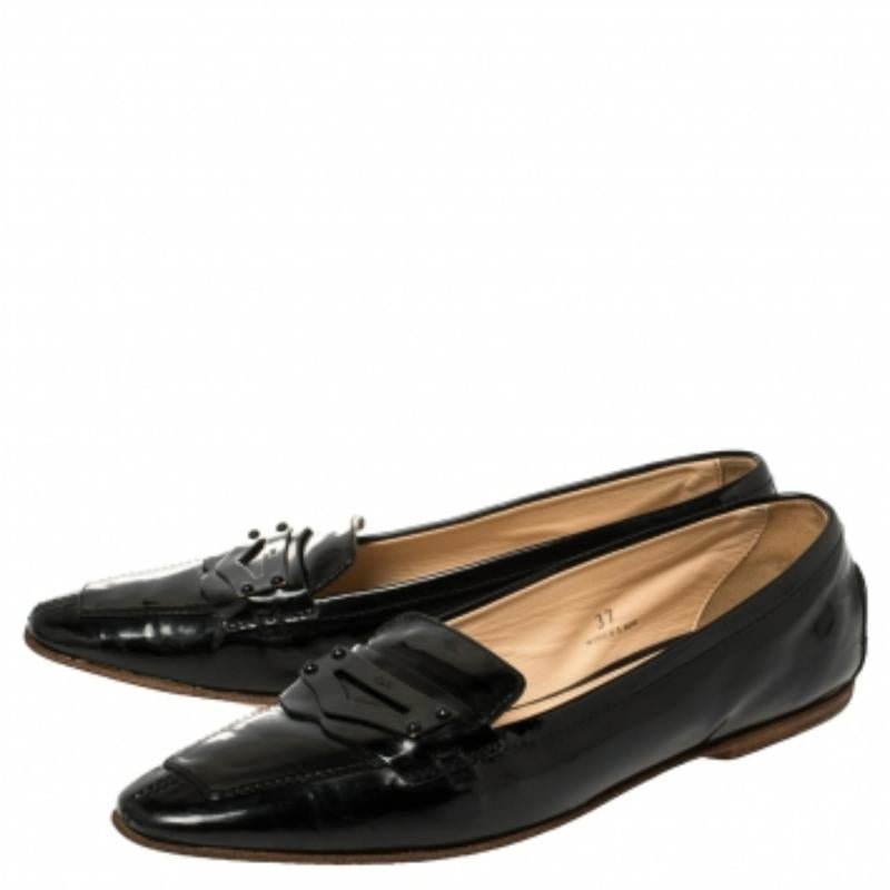 Tod's Black Patent Leather Penny Loafers Size 37 For Sale 3