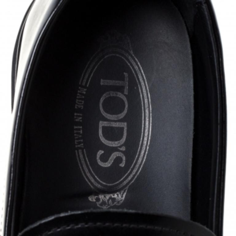 Tod's Black Patent Leather Penny Loafers Size 39.5 For Sale 1