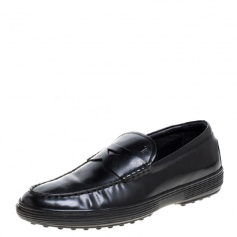 Tod's Black Patent Leather Penny Loafers Size 39.5 For Sale 3