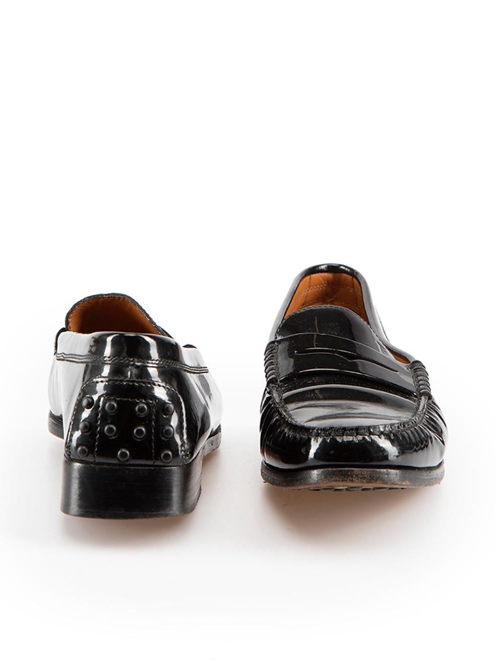 Tod's Black Patent Leather Penny Loafers Size IT 38.5 In Good Condition In London, GB