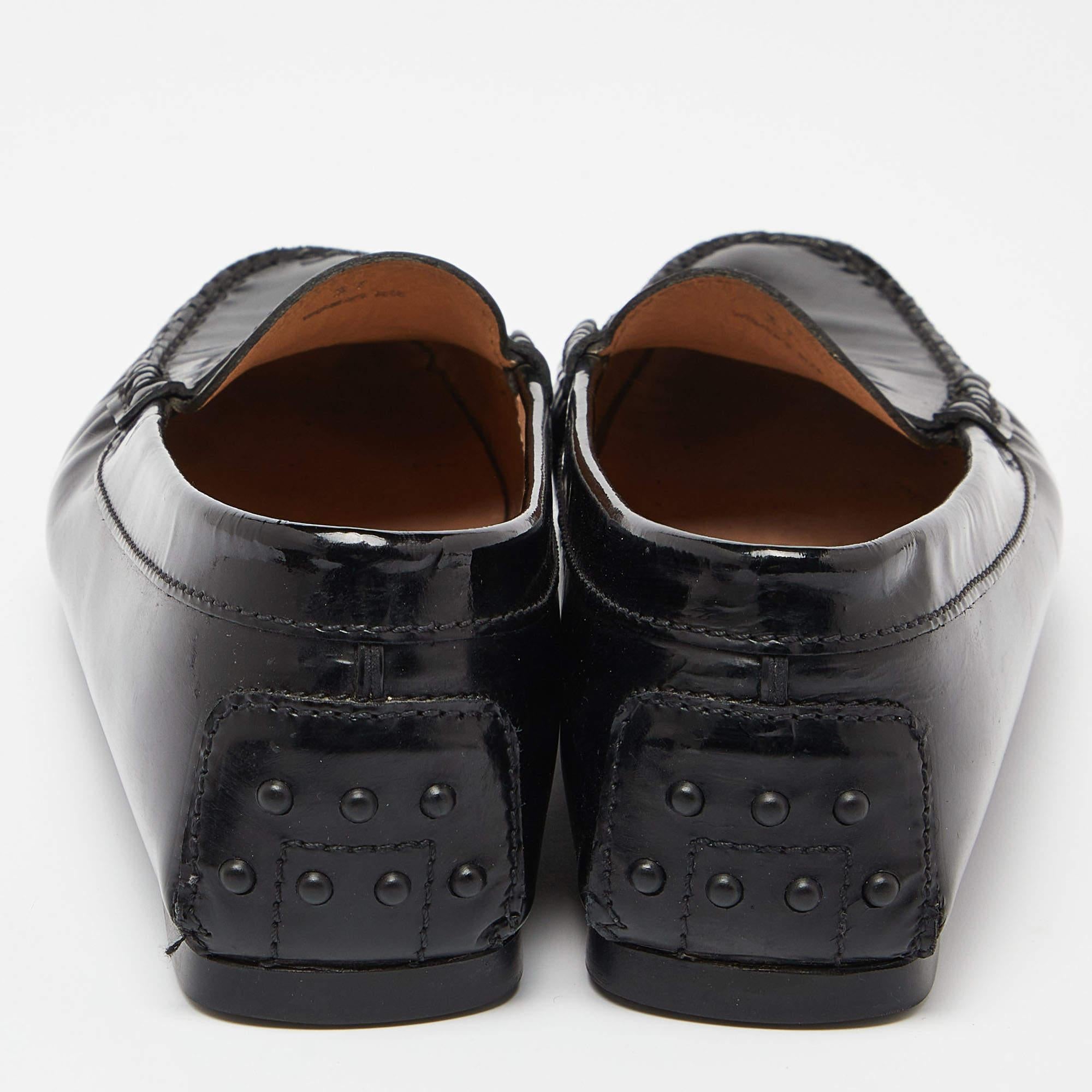 Tod's Black Patent Leather Penny Slip On Loafers Size 37 For Sale 1