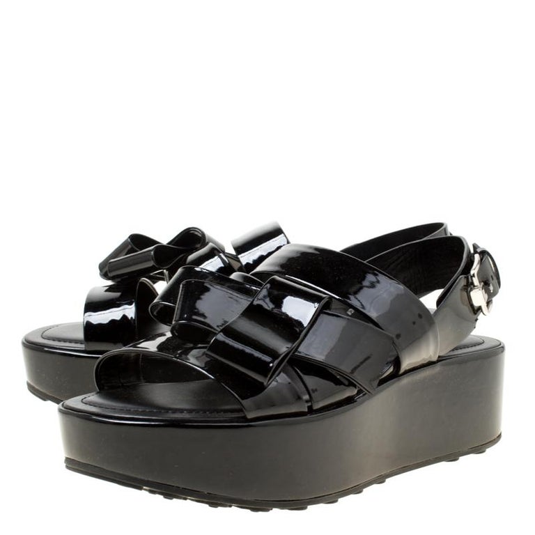 Tod's Black Patent Leather Slingback Platform Sandals Size 39 For Sale ...