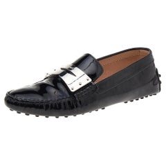 Tod's Black Patent Leather Slip on Loafers Size 37.5