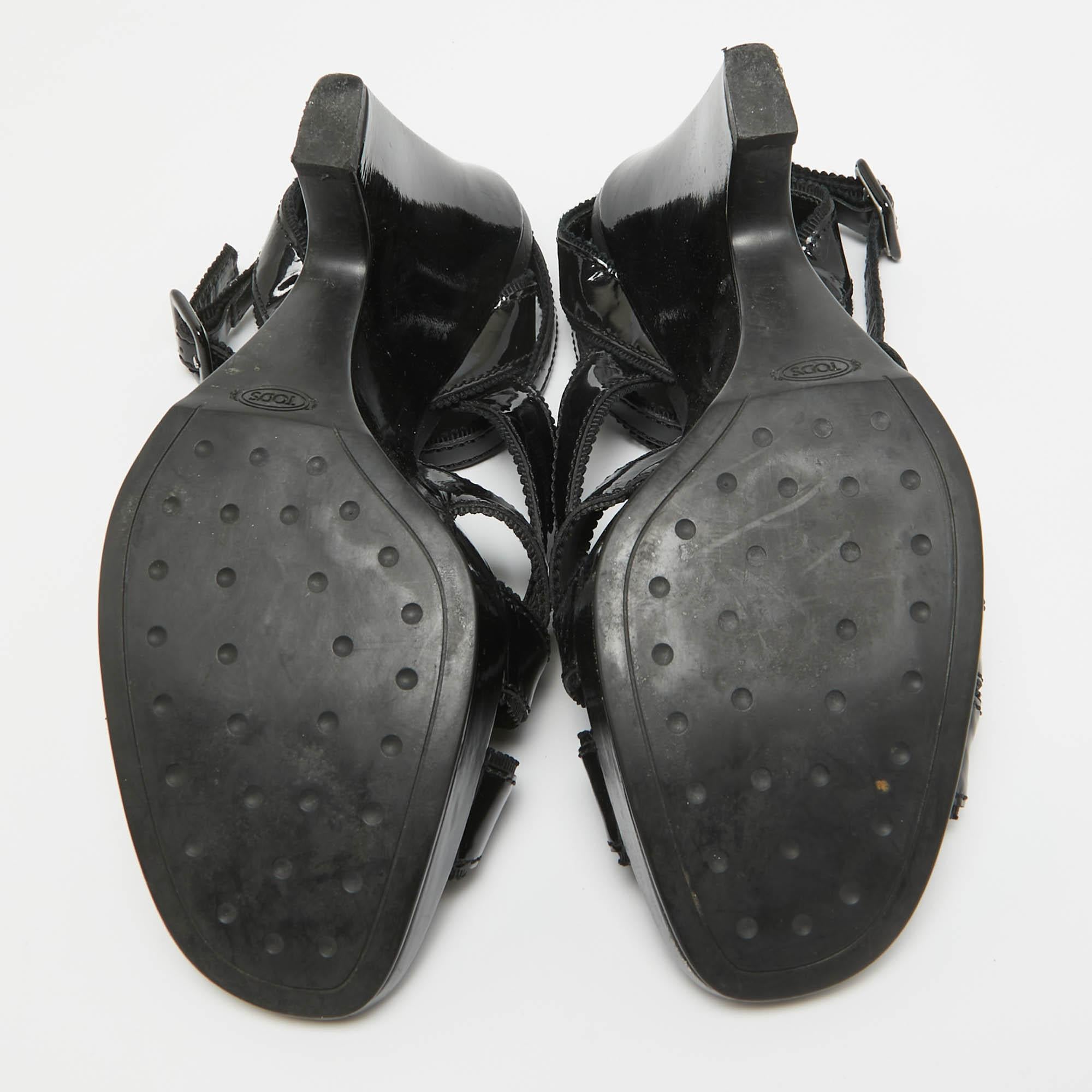 Tod's Black Patent Leather Strappy Platform Sandals Size 39 For Sale 2