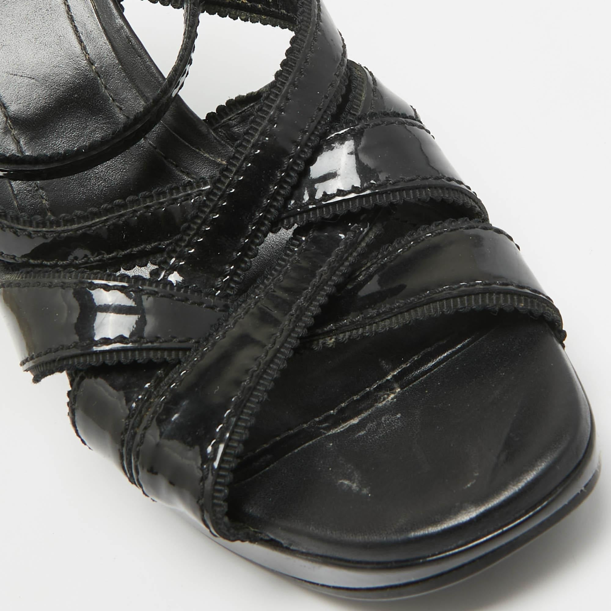 Tod's Black Patent Leather Strappy Platform Sandals Size 39 For Sale 3