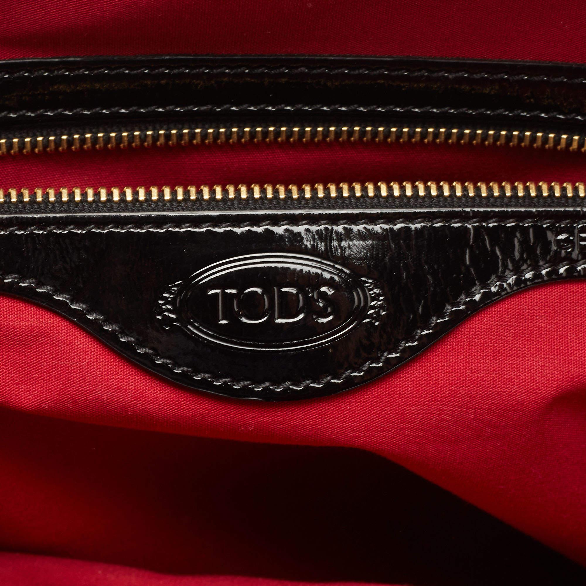 Tod's Black Patent Leather T Bag Media Satchel 4