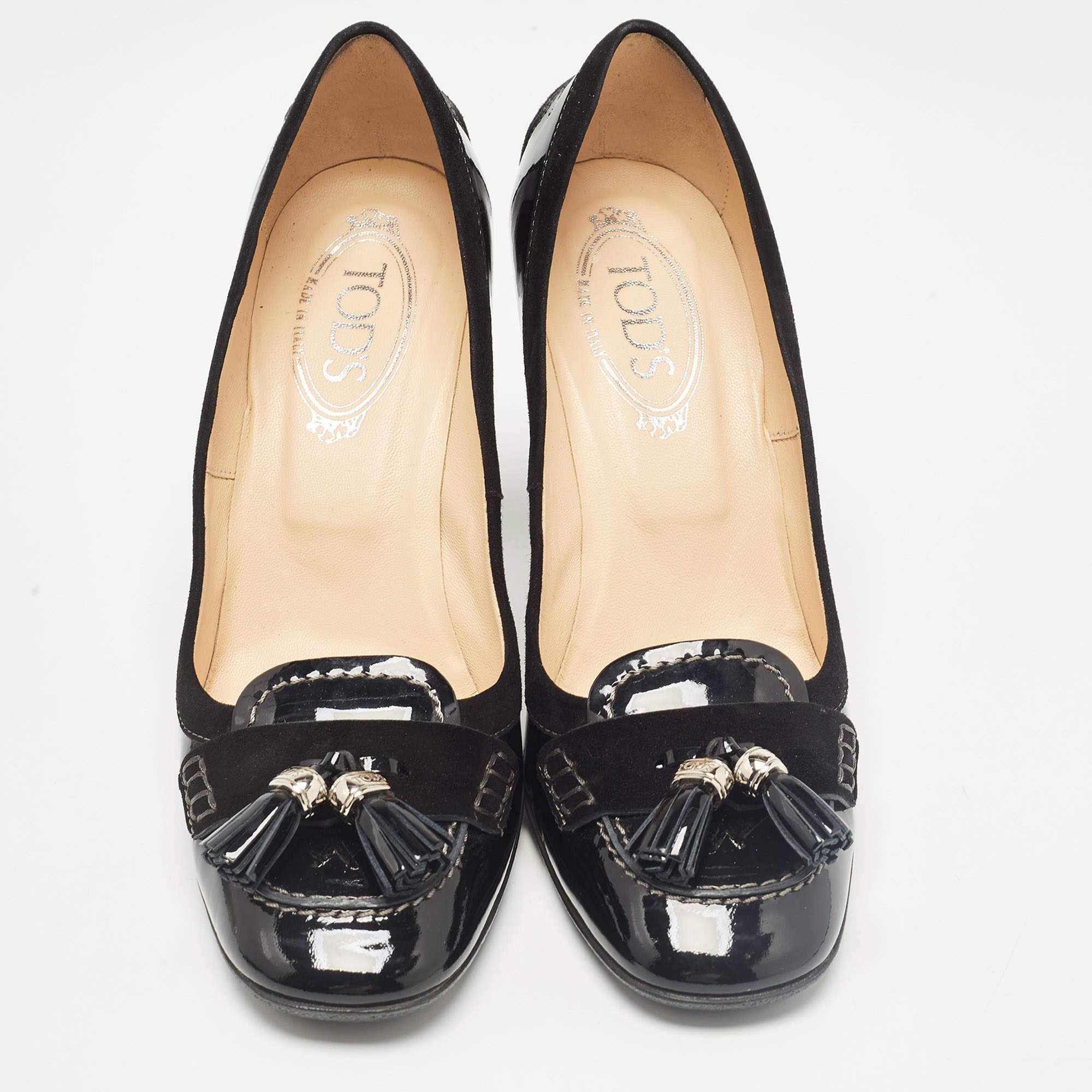 Tod's Black Patent Leather Tassel Detail Loafer Pumps Size 39 In Good Condition In Dubai, Al Qouz 2