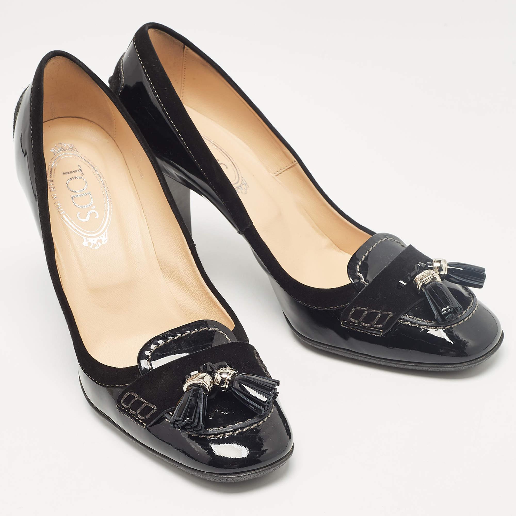 Women's Tod's Black Patent Leather Tassel Detail Loafer Pumps Size 39