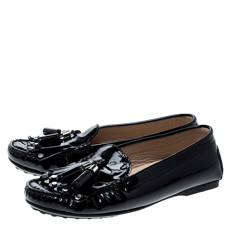 Women's Tod's Black Patent Leather Tassel Loafers Size 36.5
