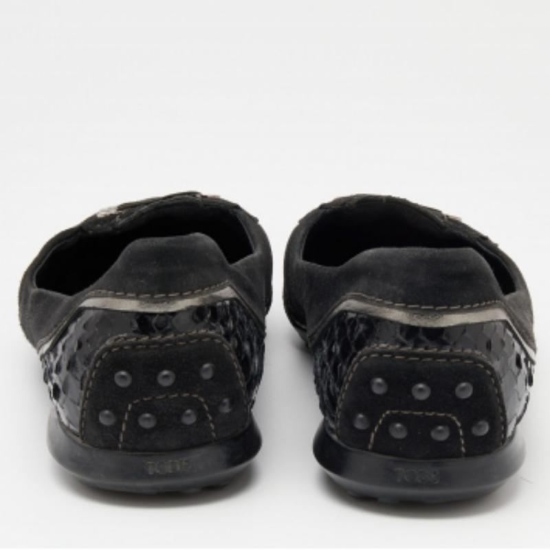 Tod's - Ballerines en python et daim noir - Taille 37 en vente 2