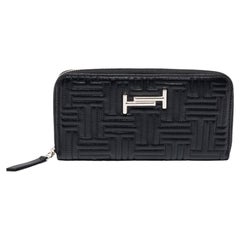 Tod's Black Quilted Leather Double T Zip Around Wallet