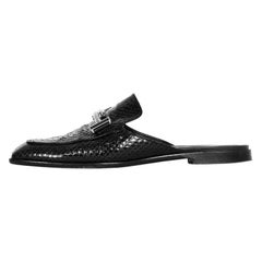 Tod's Black Snakeskin Double T Slide Mules sz 40