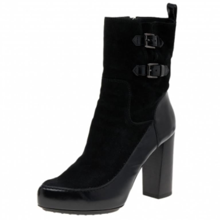 Tod's Bottines noires en daim et cuir Taille 39,5 Pour femmes en vente