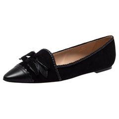 Tod's Black Suede And Leather Bow Embellished Pointed Toe Flats Size 39.5