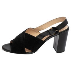 Tod's Sandalias negras de ante y piel con tacón en bloque cruzado Slingback talla 37.5
