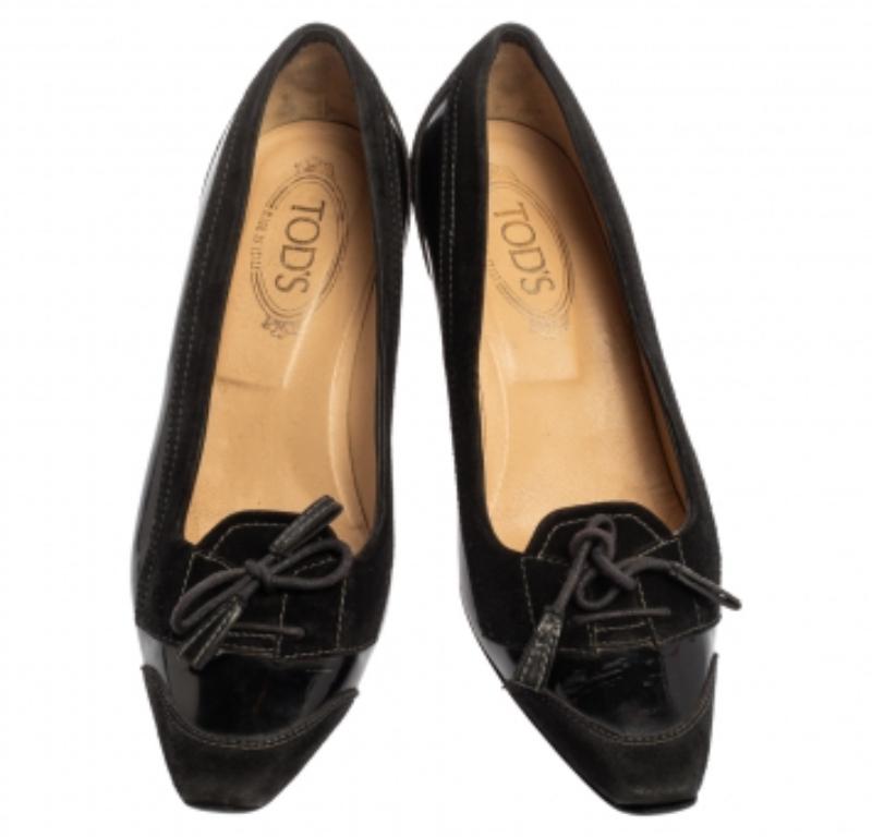 Tod's Black Suede and Leather Lace Toe Pumps Size 40 For Sale 1