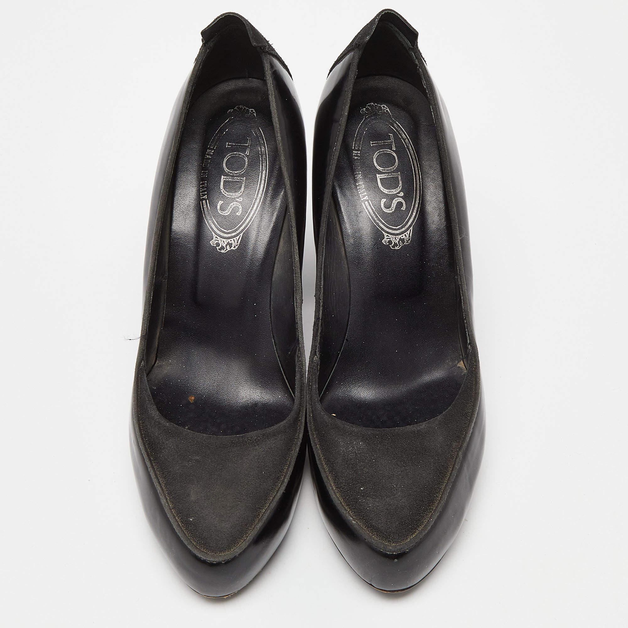 Tod's Schwarze Plateau-Pumps aus Wildleder und Leder Größe 39 im Zustand „Gut“ im Angebot in Dubai, Al Qouz 2
